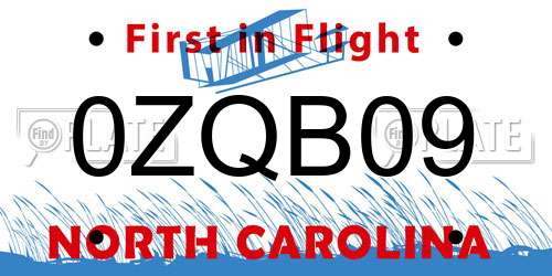 0ZQB09 North Carolina License Plate