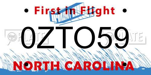 0ZTO59 North Carolina License Plate