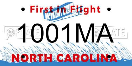 1001MA North Carolina License Plate