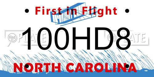 100HD8 North Carolina License Plate