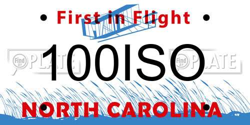 100ISO North Carolina License Plate