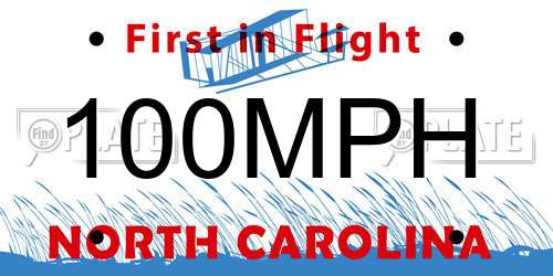 100MPH North Carolina License Plate