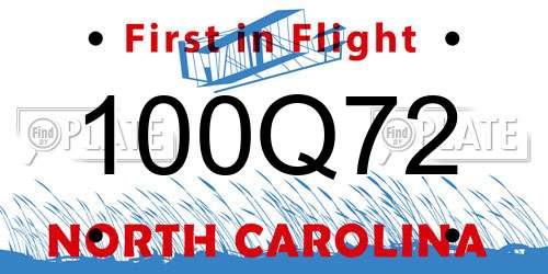100Q72 North Carolina License Plate