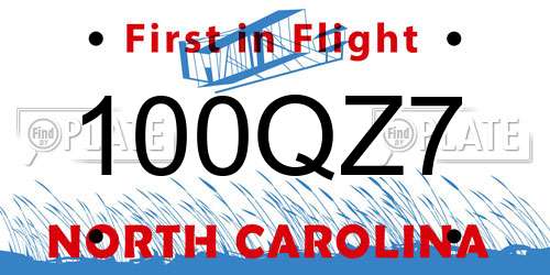 100QZ7 North Carolina License Plate