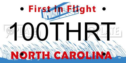 100THRT North Carolina License Plate