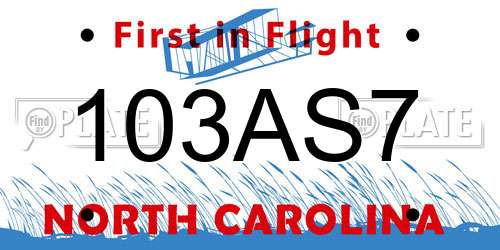 103AS7 North Carolina License Plate