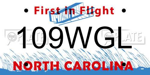109WGL North Carolina License Plate