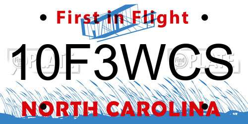 10F3WCS North Carolina License Plate