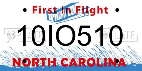 10IO510 North Carolina License Plate