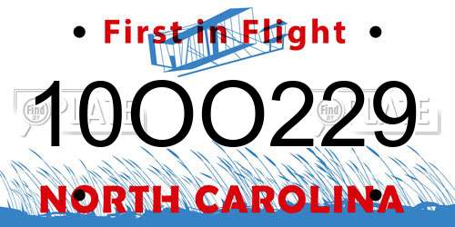 10OO229 North Carolina License Plate