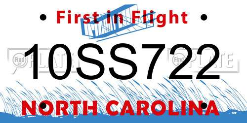 10SS722 North Carolina License Plate