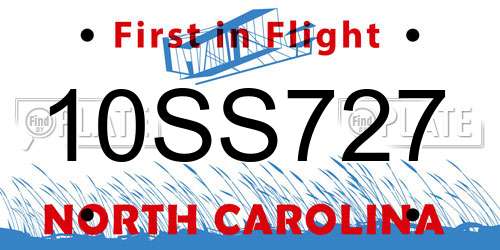 10SS727 North Carolina License Plate
