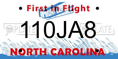 110JA8 North Carolina License Plate