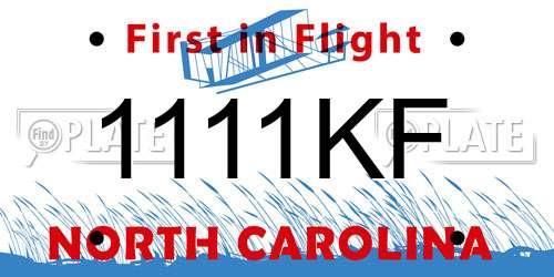 1111KF North Carolina License Plate