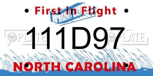 111D97 North Carolina License Plate