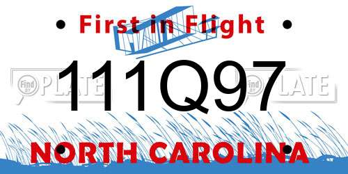111Q97 North Carolina License Plate
