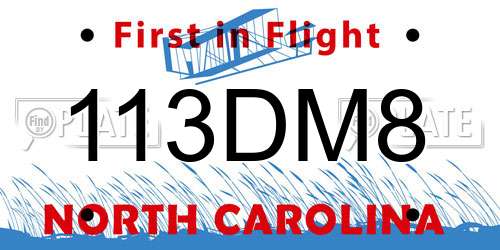 113DM8 North Carolina License Plate