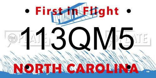 113QM5 North Carolina License Plate