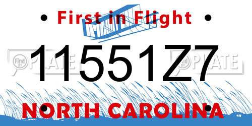 11551Z7 North Carolina License Plate