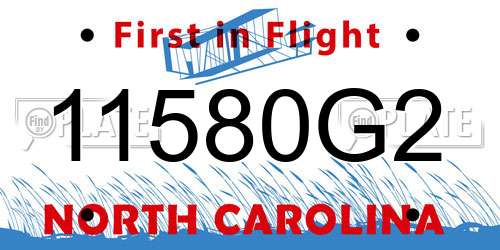 11580G2 North Carolina License Plate