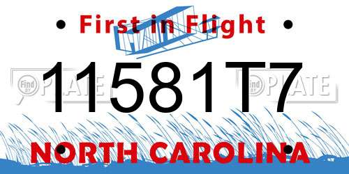 11581T7 North Carolina License Plate