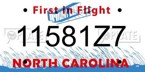 11581Z7 North Carolina License Plate