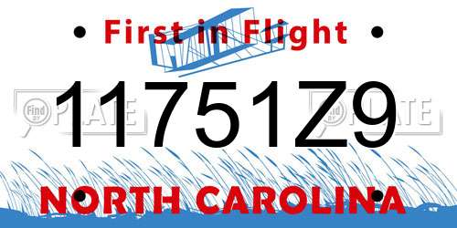 11751Z9 North Carolina License Plate