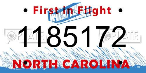 1185172 North Carolina License Plate
