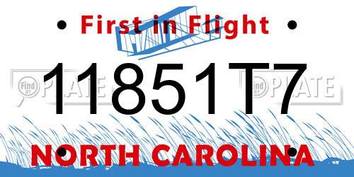 11851T7 North Carolina License Plate