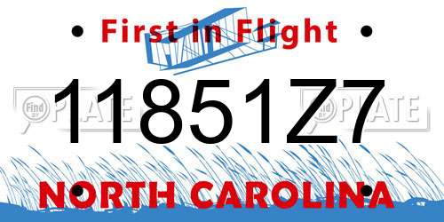 11851Z7 North Carolina License Plate