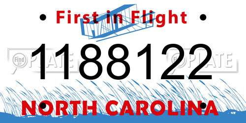 1188122 North Carolina License Plate