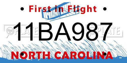 11BA987 North Carolina License Plate