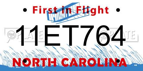 11ET764 North Carolina License Plate