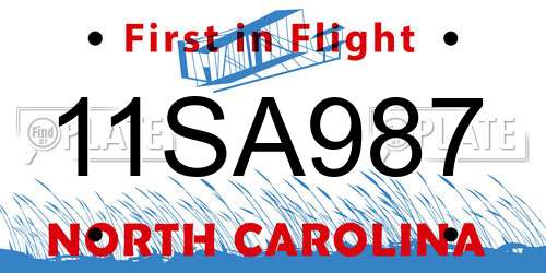 11SA987 North Carolina License Plate