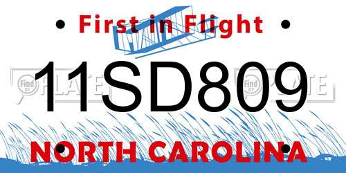 11SD809 North Carolina License Plate