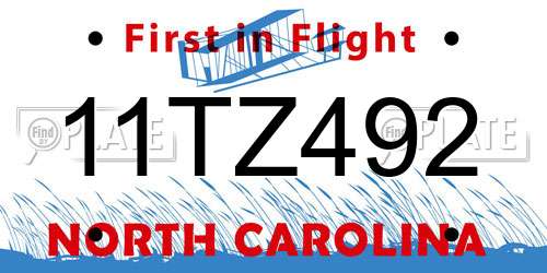 11TZ492 North Carolina License Plate