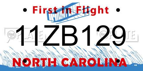 11ZB129 North Carolina License Plate