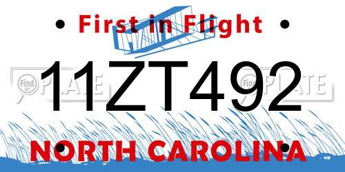 11ZT492 North Carolina License Plate