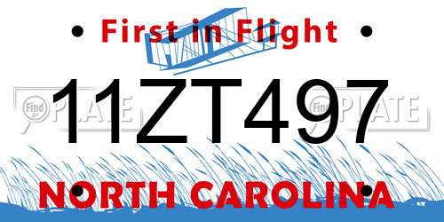 11ZT497 North Carolina License Plate