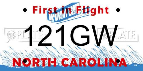 121GW North Carolina License Plate