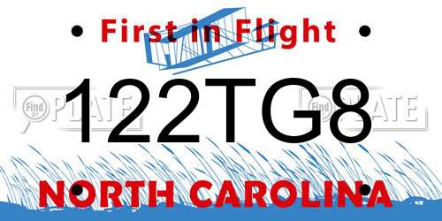 122TG8 North Carolina License Plate