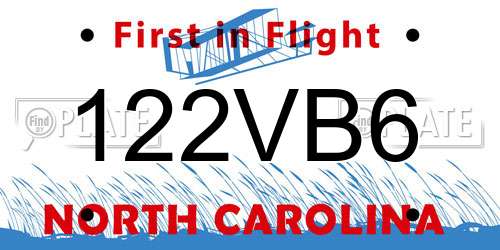 122VB6 North Carolina License Plate