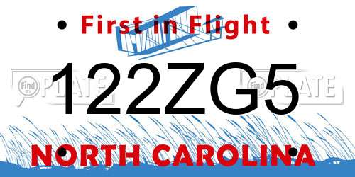 122ZG5 North Carolina License Plate