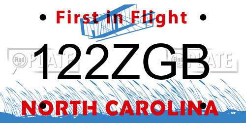 122ZGB North Carolina License Plate