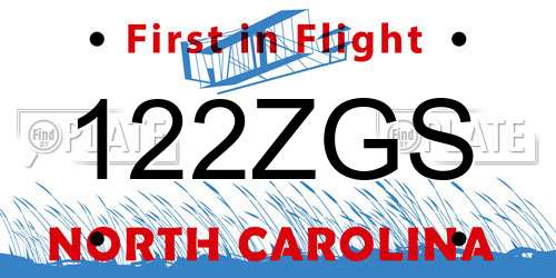 122ZGS North Carolina License Plate
