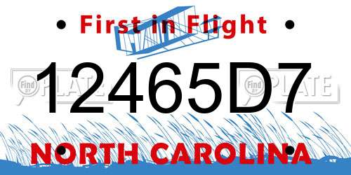 12465D7 North Carolina License Plate