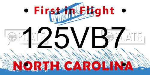 125VB7 North Carolina License Plate