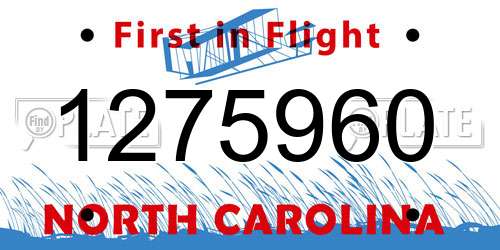 1275960 North Carolina License Plate