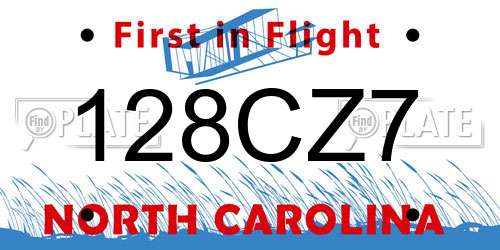 128CZ7 North Carolina License Plate
