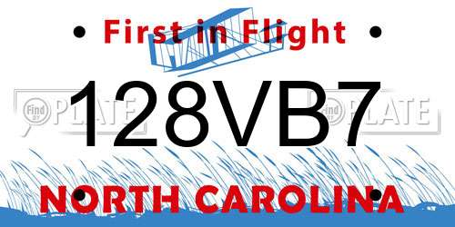 128VB7 North Carolina License Plate